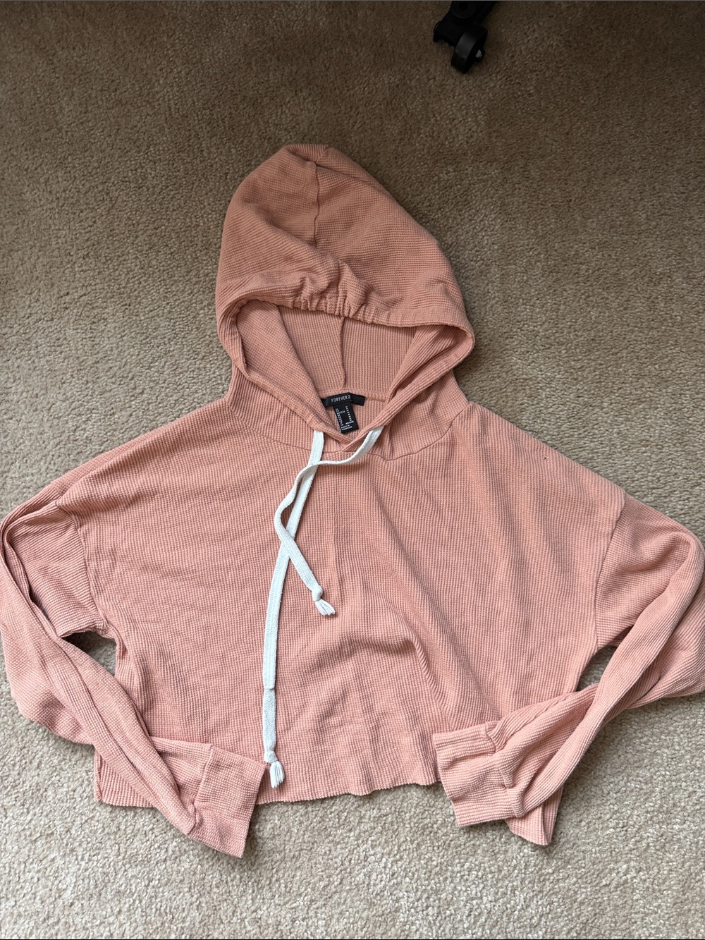 Forever 21 Blush Peach Cropped Waffle-Knit Hoodie
